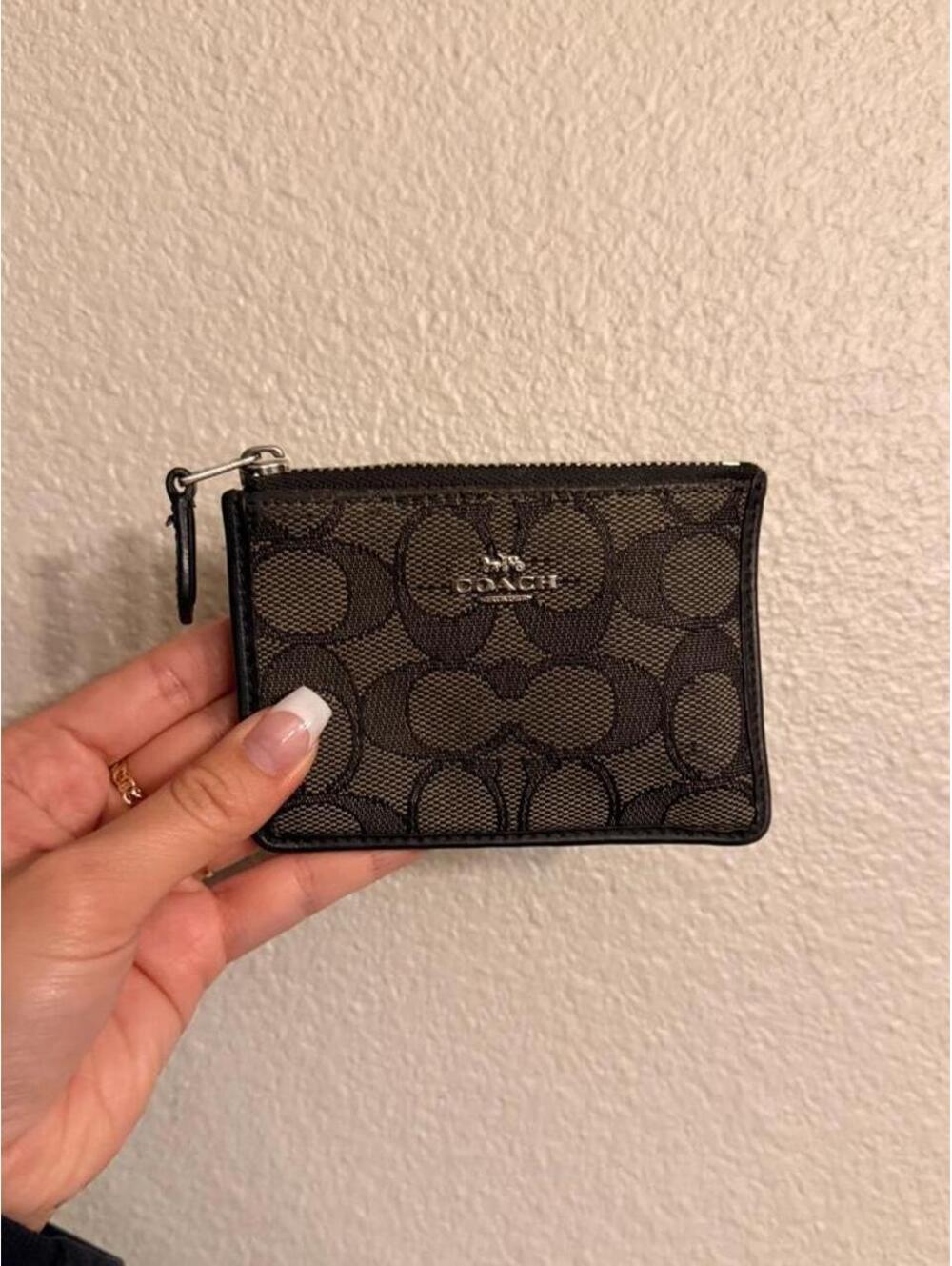 Coach Black and Brown Canvas Cardholder